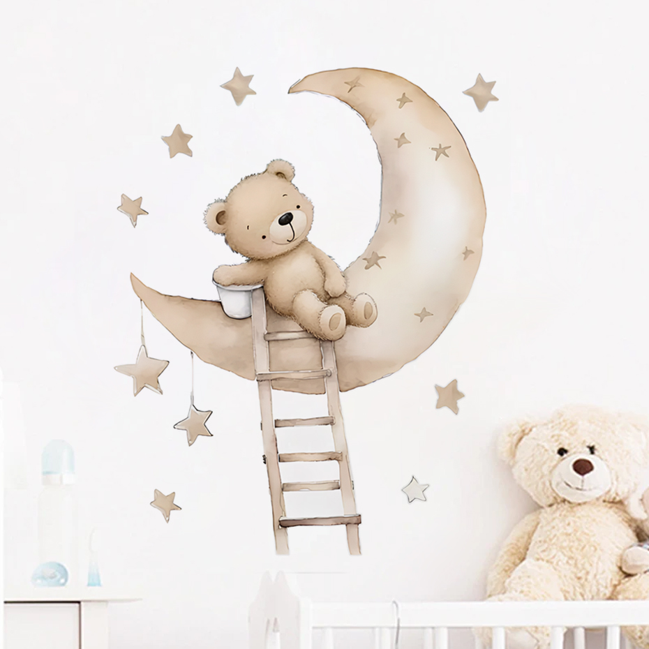 Baby Nursery Decor Ideas - 귀여운 곰 스타 구름 벽 스티커