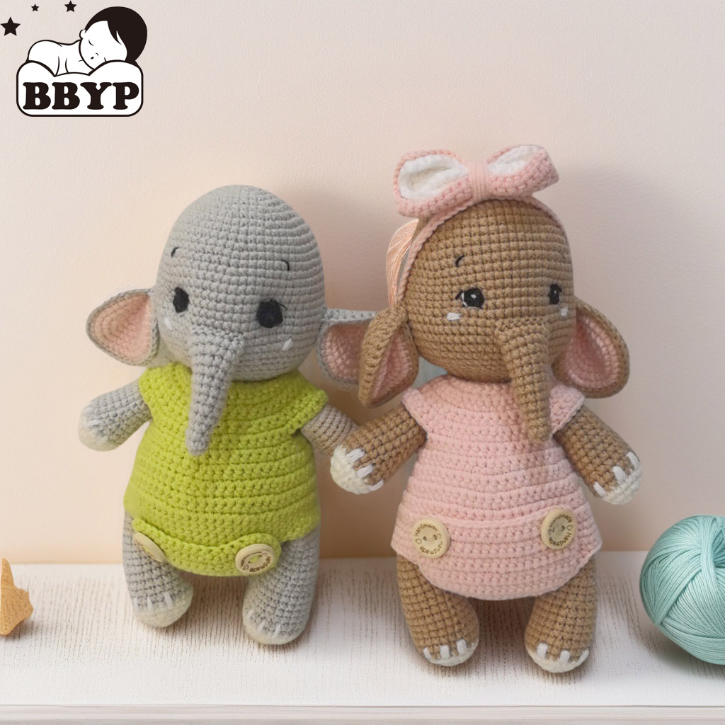 Baby Nursery Games - 수제 크로셰 코끼리 커플 플러시 장난감