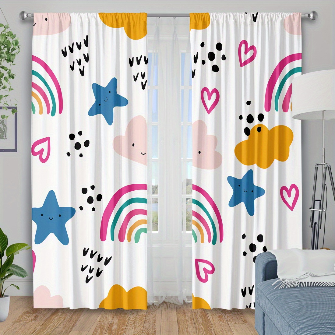Baby Nursery Youtube - 귀여운 무지개 별 하트 아기방 커튼,
