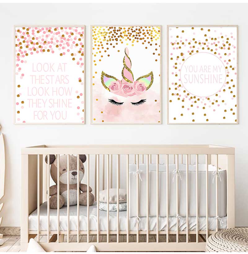 장식 그림 아기 소녀 침실 장식 핑크 유니콘 보육원 인 - Baby Nursery Quotes 리뷰 및 가격