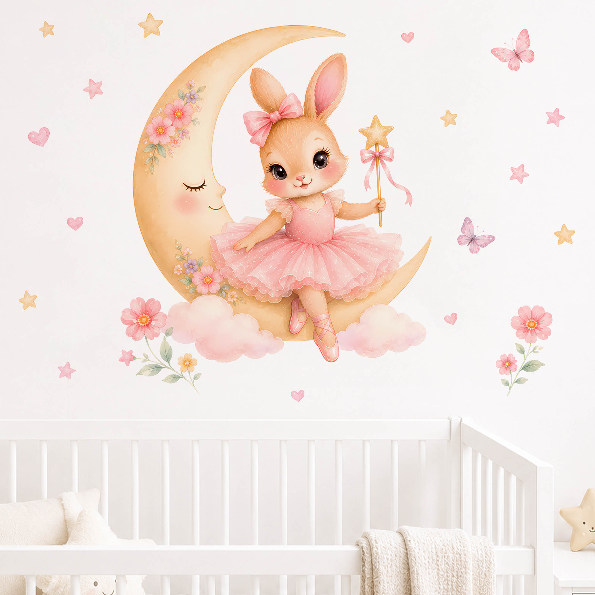 수채화 발레리나 토끼 달 벽 스티커 핑크 튀튀 토끼 별 - Baby Nursery Decor Ideas 리뷰 및 가격