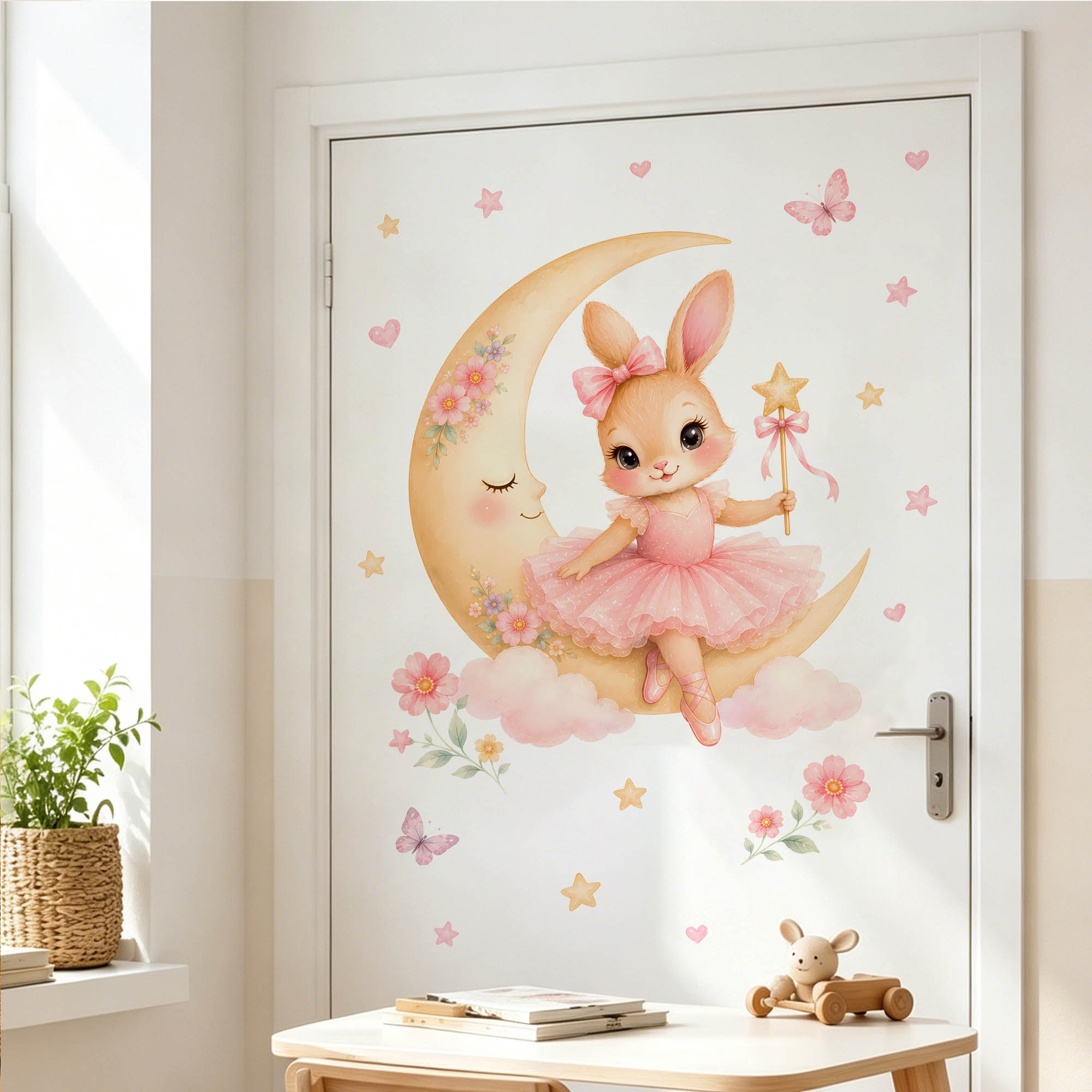 수채화 발레리나 토끼 달 벽 스티커 핑크 튀튀 토끼 별 - Baby Nursery Decor Ideas 리뷰 및 가격