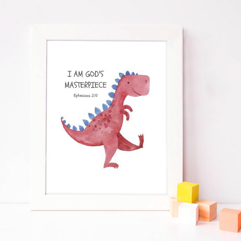 어린이 성경 구절 견적 인쇄 공룡 수채화 보육 벽 예술 - Baby Nursery Quotes 리뷰 및 가격