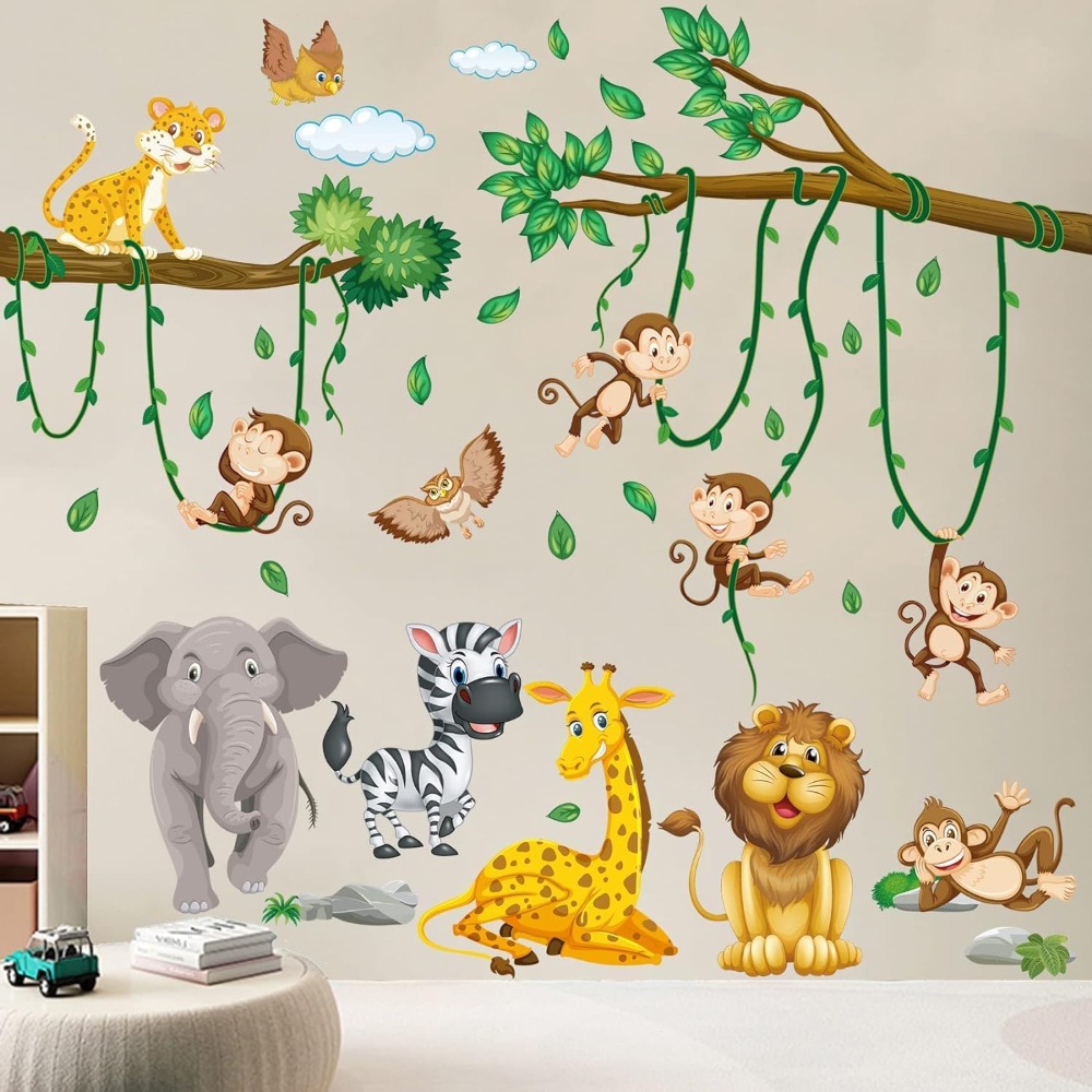 정글 동물 나무 덩굴 벽 스티커 어린이 방 동물 소년  - Baby Nursery Decor Ideas 리뷰 및 가격