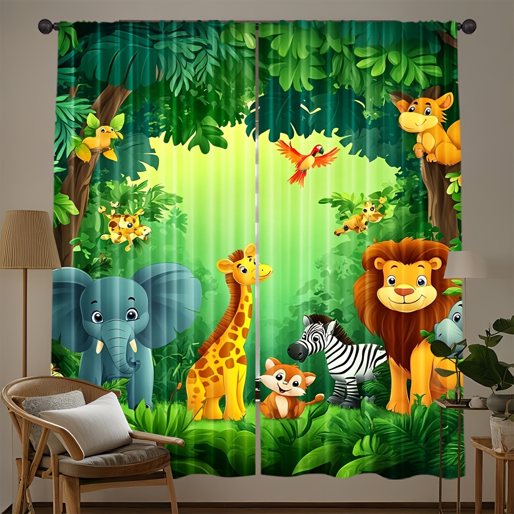 2pcs 만화 동물 커튼 정글 사파리 인쇄 폴리 에스터 - Baby Nursery Office 리뷰 및 가격
