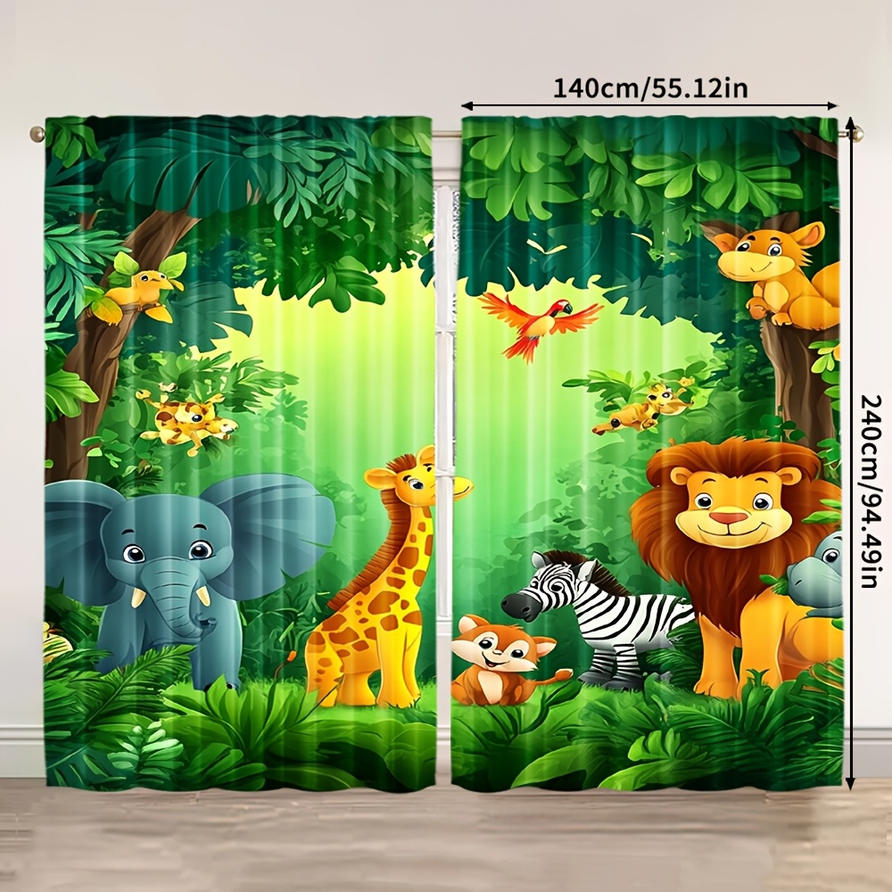 2pcs 만화 동물 커튼 정글 사파리 인쇄 폴리 에스터 - Baby Nursery Office 리뷰 및 가격
