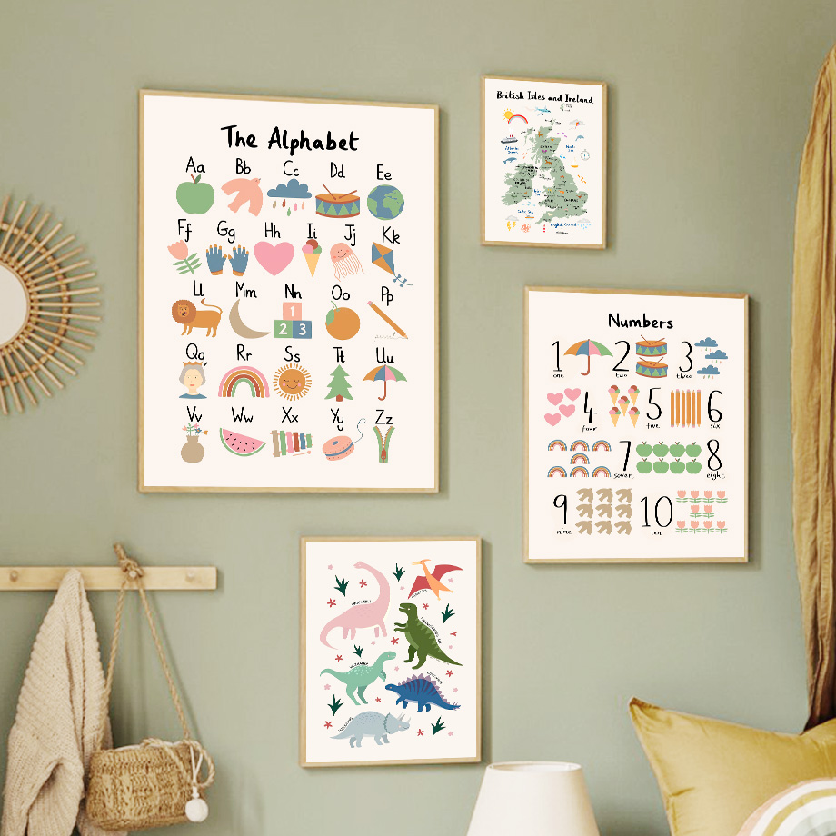 동물 세계지도 공룡 알파벳 숫자 캔버스 벽 예술 그림  - Baby Nursery Home 리뷰 및 가격