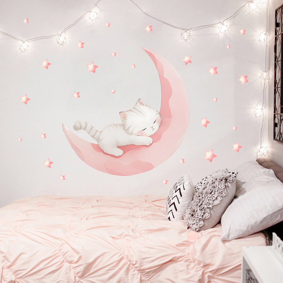 만화 핑크 달 귀여운 고양이 수면 벽 스티커 아기 방  - Baby Nursery Decor Ideas 리뷰 및 가격