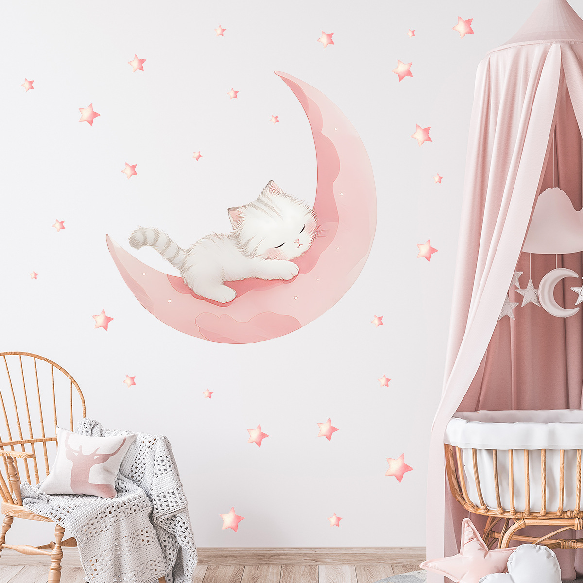 만화 핑크 달 귀여운 고양이 수면 벽 스티커 아기 방  - Baby Nursery Decor Ideas 리뷰 및 가격