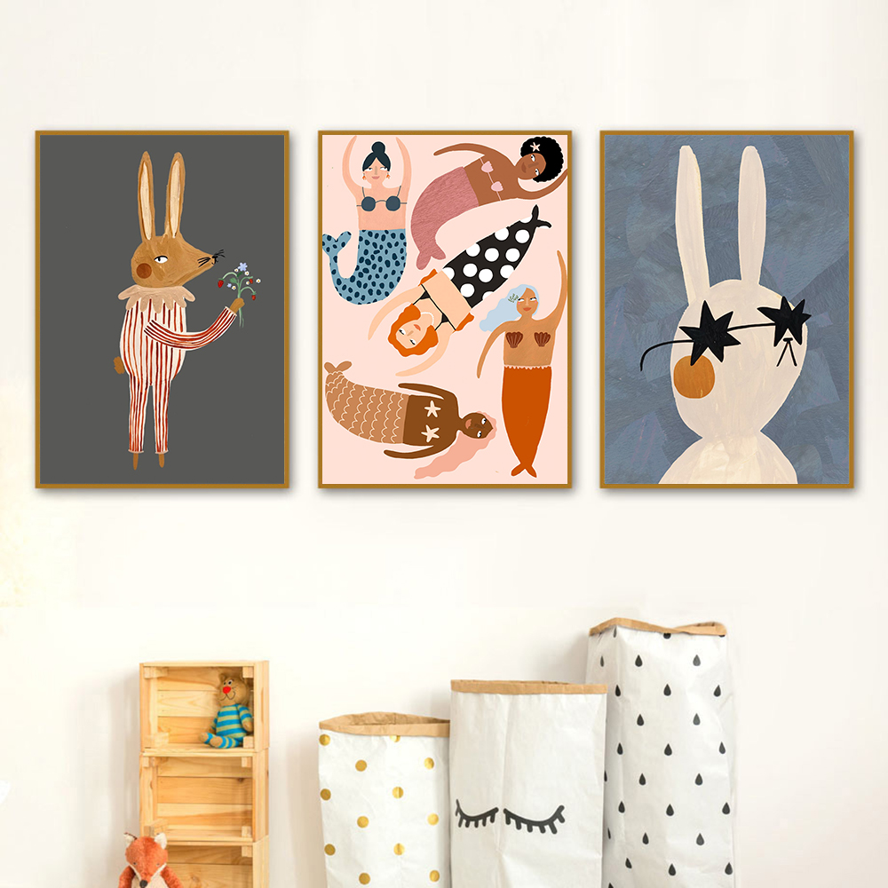 1PC 프레임리스 재미있는 만화 토끼 곰 동물 벽 예술 - Baby Nursery Quotes 리뷰 및 가격
