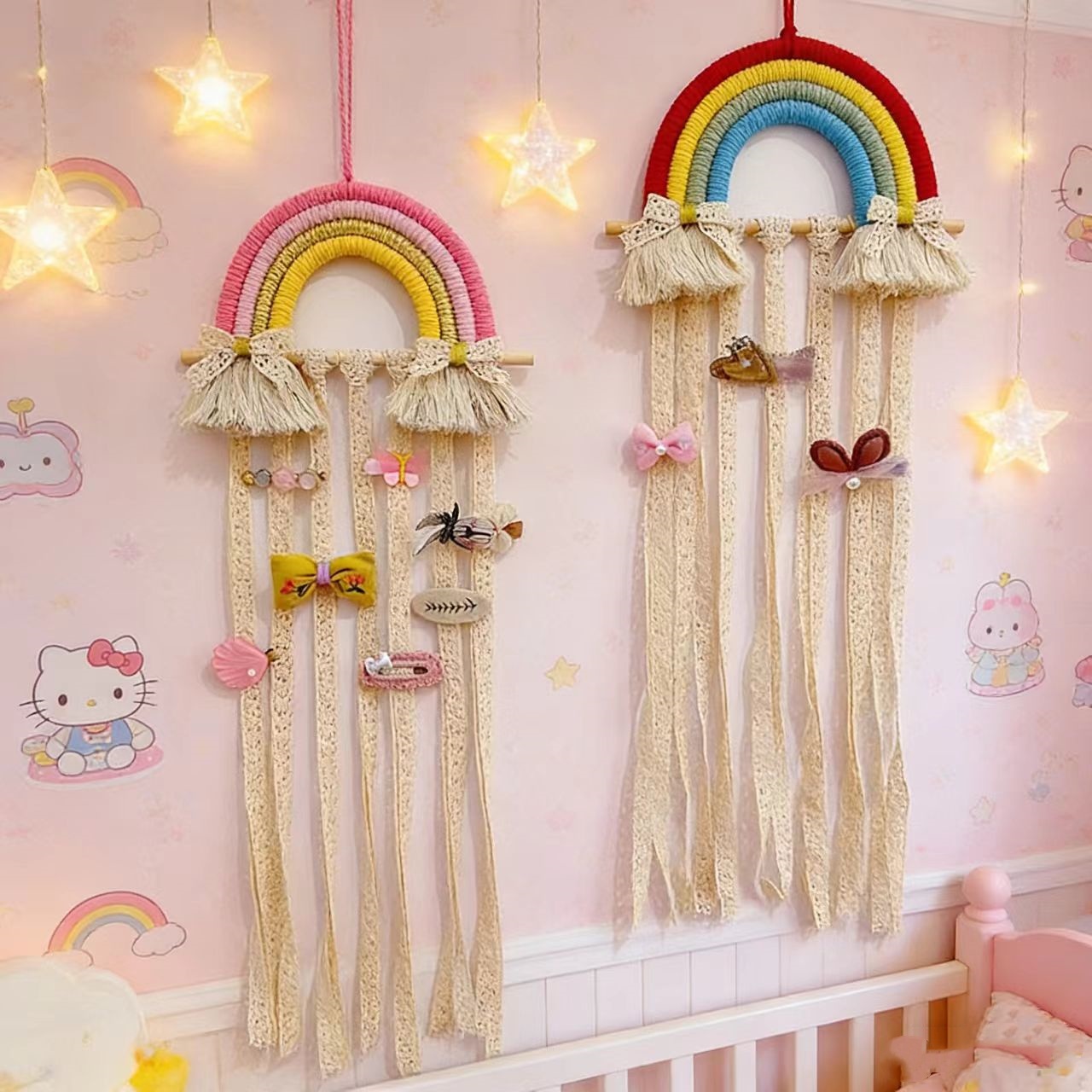레인보우 마크라메 헤어핀 홀더 벽걸이 아기 헤어 액세서 - Baby Nursery Decor Ideas 리뷰 및 가격