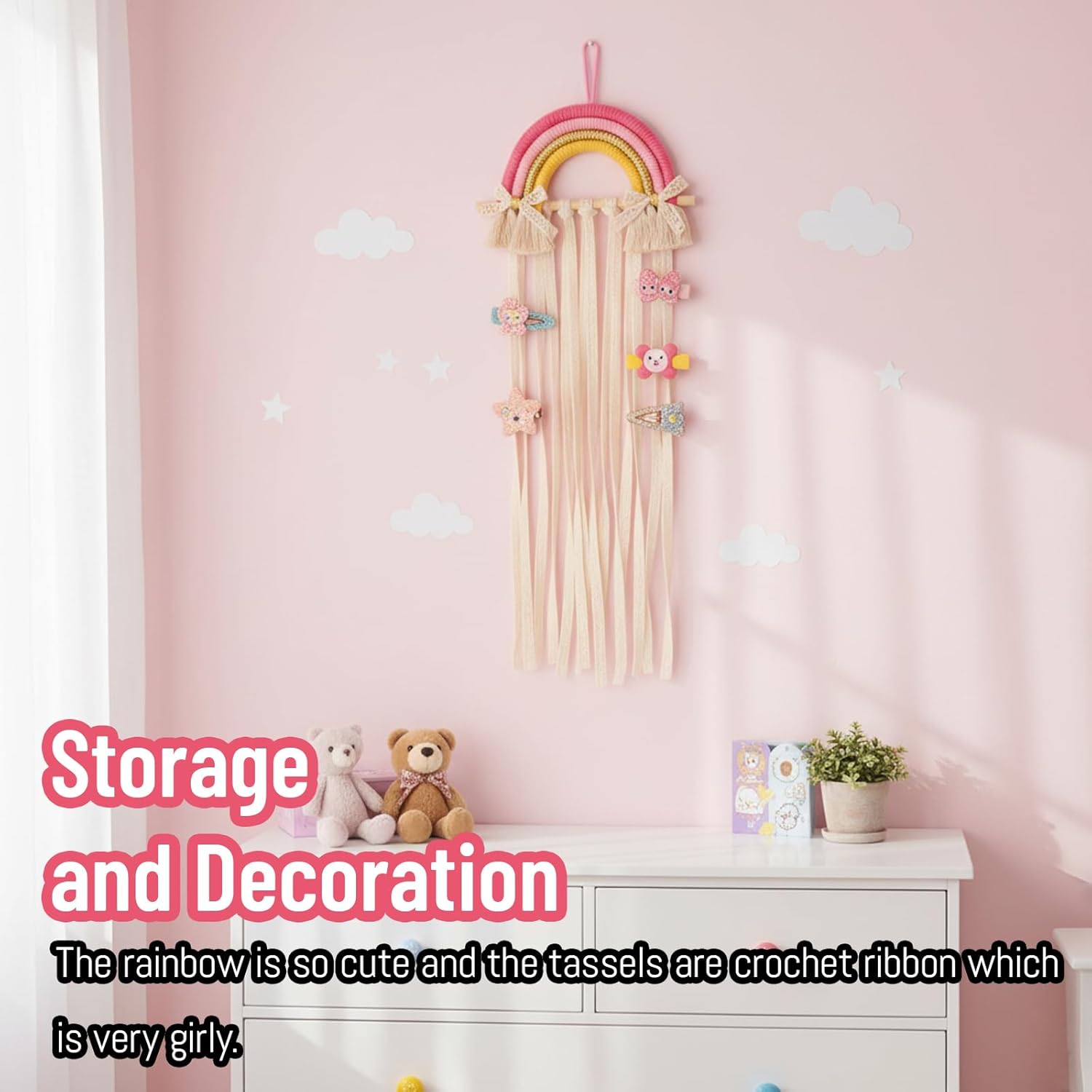 레인보우 마크라메 헤어핀 홀더 벽걸이 아기 헤어 액세서 - Baby Nursery Decor Ideas 리뷰 및 가격