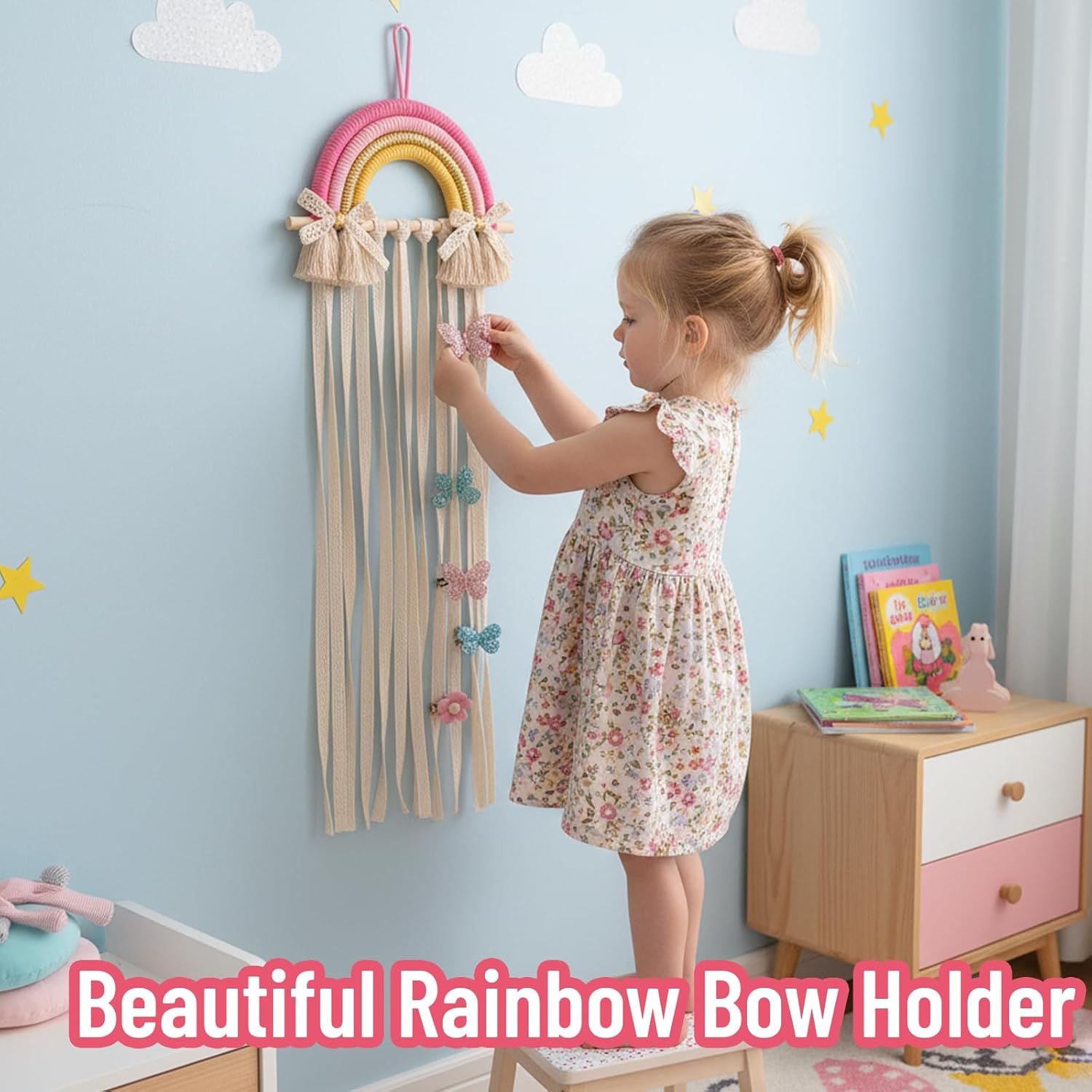 레인보우 마크라메 헤어핀 홀더 벽걸이 아기 헤어 액세서 - Baby Nursery Decor Ideas 리뷰 및 가격