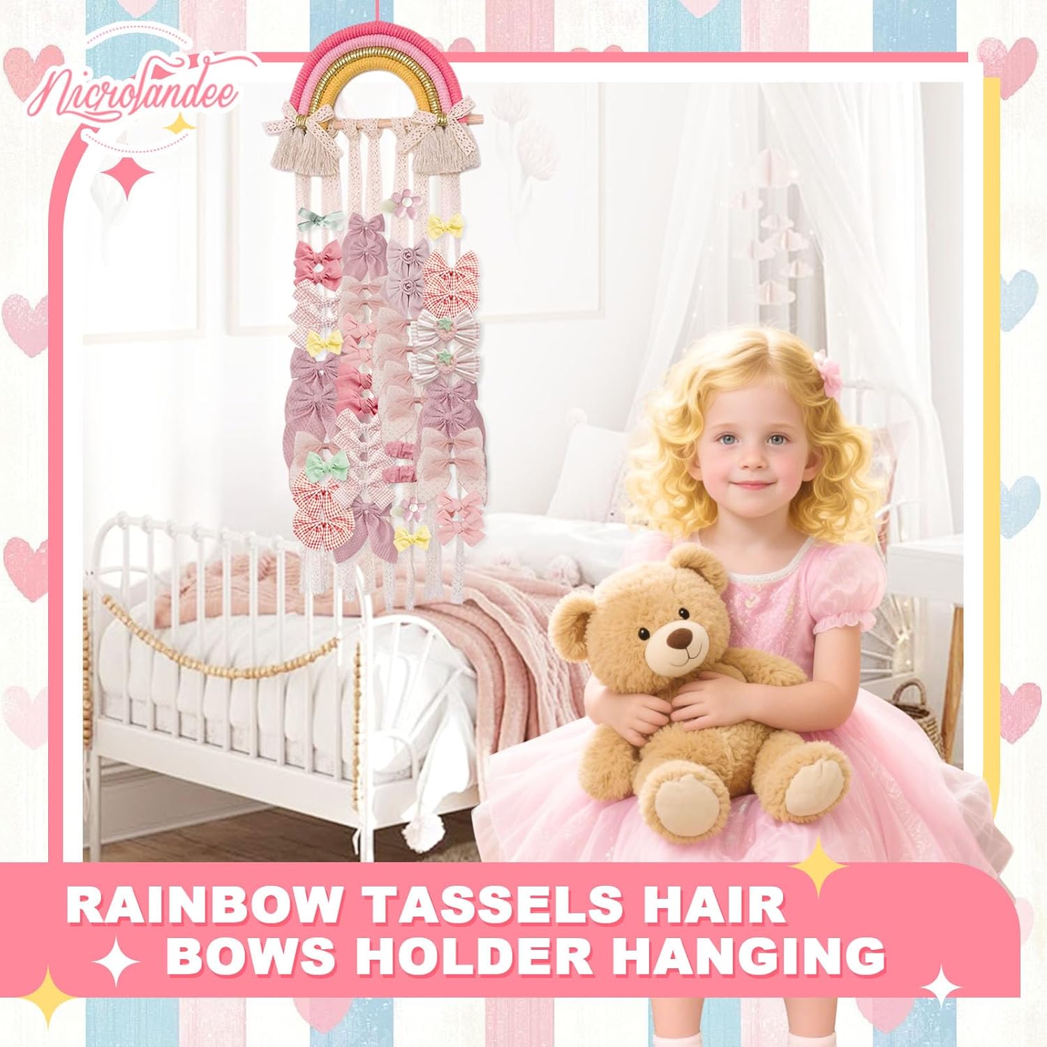 레인보우 마크라메 헤어핀 홀더 벽걸이 아기 헤어 액세서 - Baby Nursery Decor Ideas 리뷰 및 가격